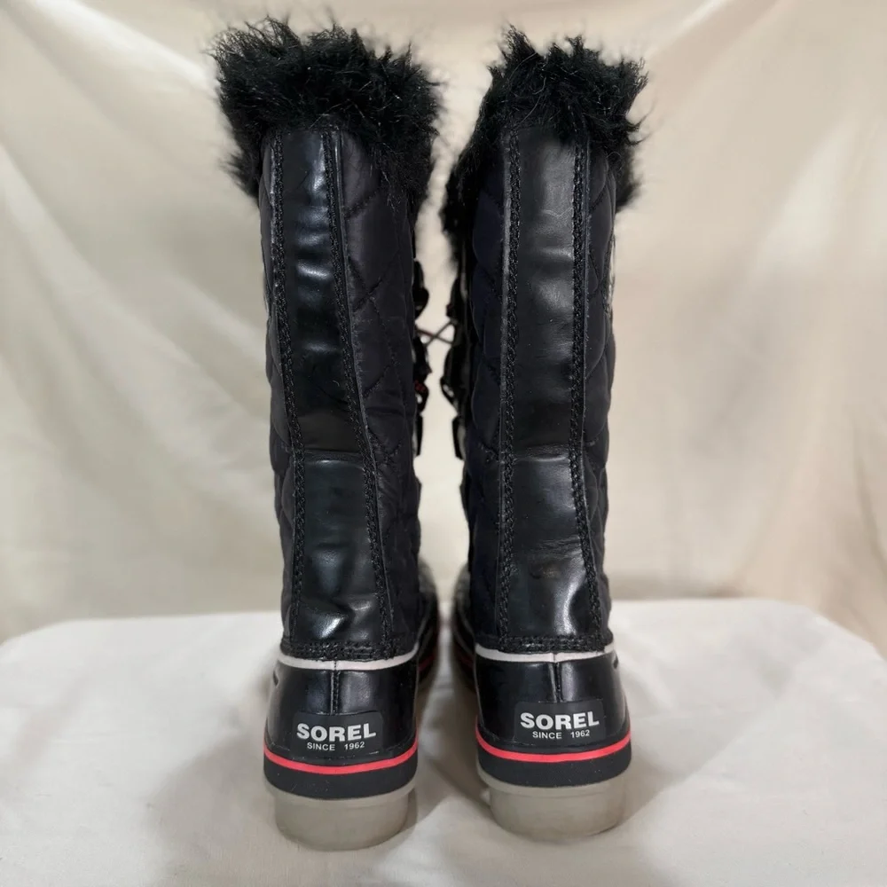 Sorel Tofino Cate Boots Sz 7 Black Faux Fur Waterproof Winter Après Ski Gorpcore